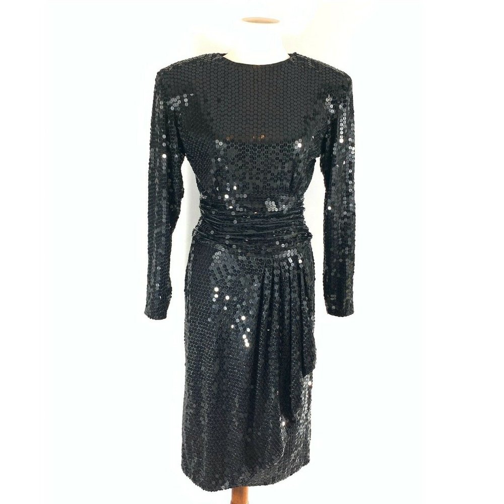 💐 Oleg Cassini | VTG Sequins Draped Pleated Dress